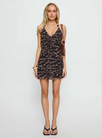 Karysa Halter Beaded Mini Dress Brown Multi