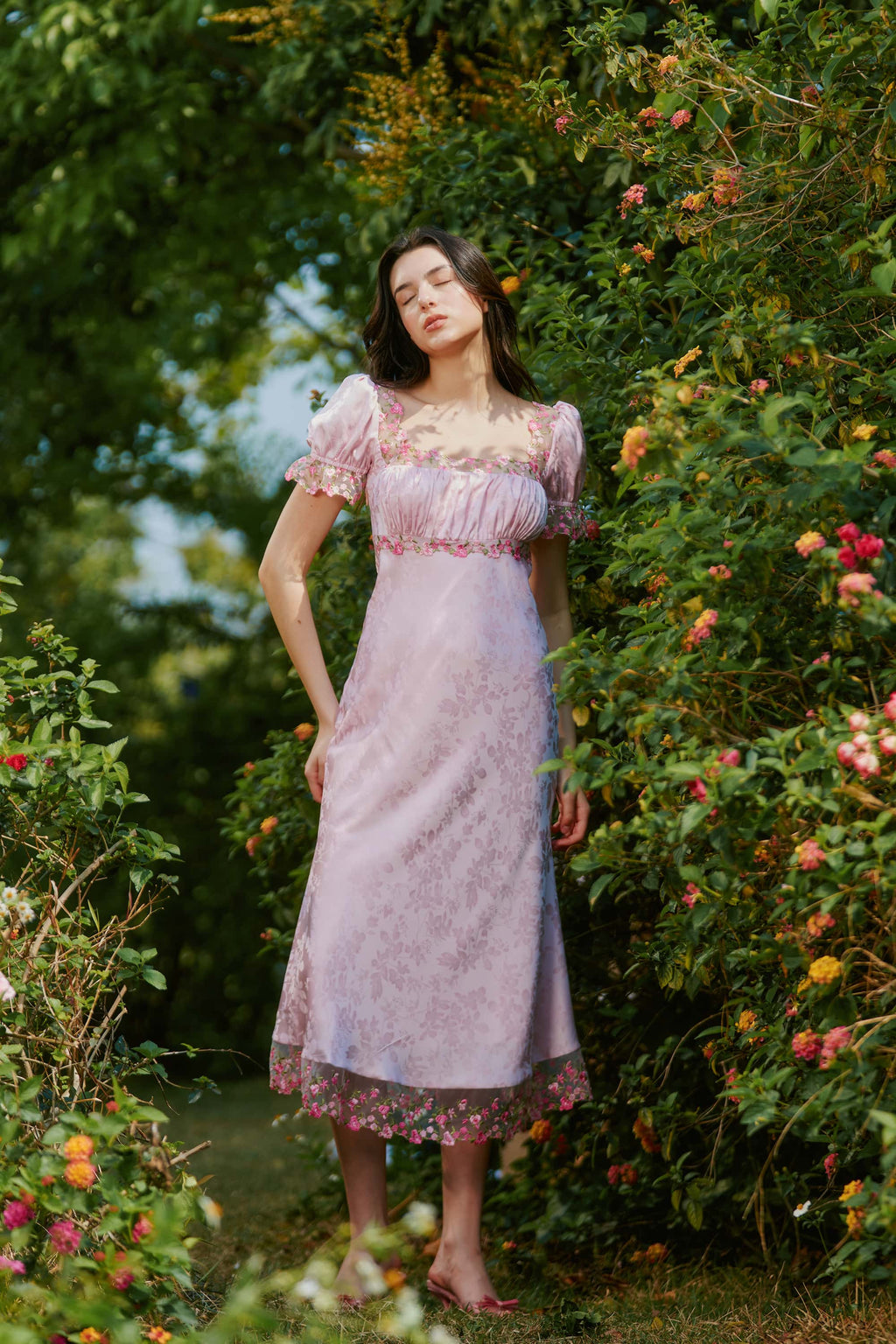 Delphine Jacquard Satin Lace Midi Dress