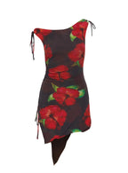 Harmonie One Shoulder Mini Dress Brown / Red