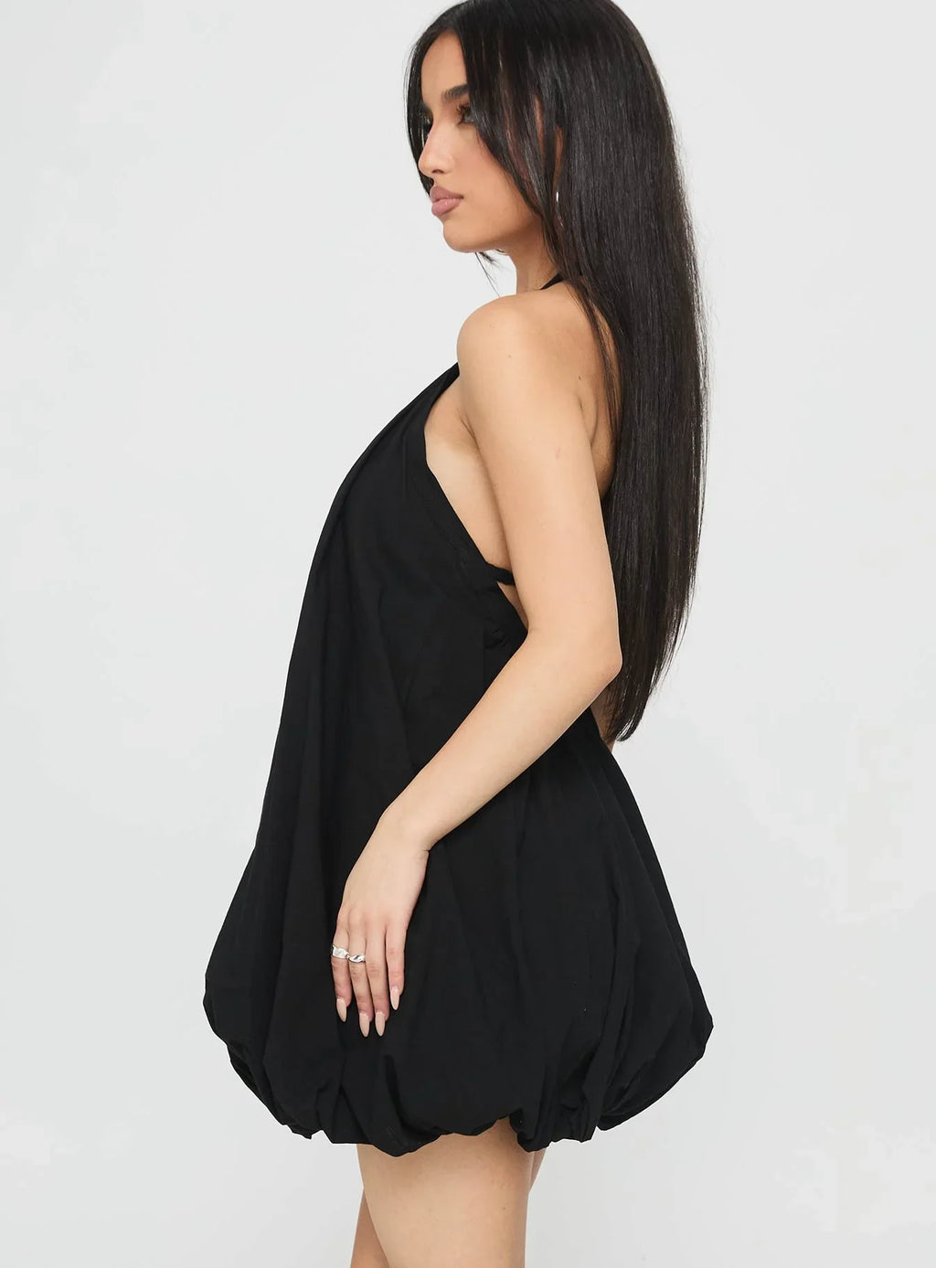 Friandise Bubble Hem Mini Dress Black