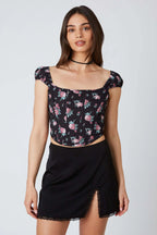 Puff Sleeve Floral Corset
