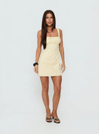 With You Everywhere Ruched Mini Dress Yellow
