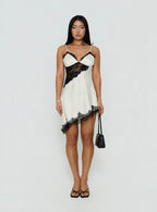 Raines Asymmetrical Lace Mini Dress Ivory / Black