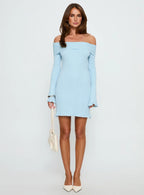 Freshwater Long Sleeve Rib Knit Mini Dress Ice Blue