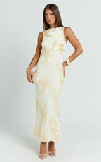 Freya Midi Dress - Boat Neck Backless Dress in Yellow