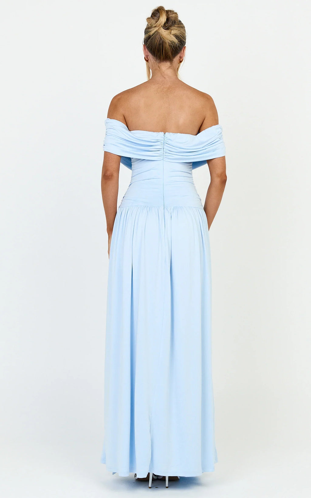 Bree Maxi Dress - Off Shoulder Draped Sash Dress in Blue