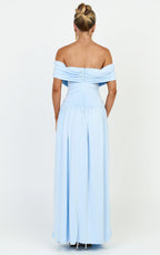Bree Maxi Dress - Off Shoulder Draped Sash Dress in Blue