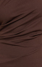 Visenta Midi Dress - Asymmetrical Sleeve Dress in Brown