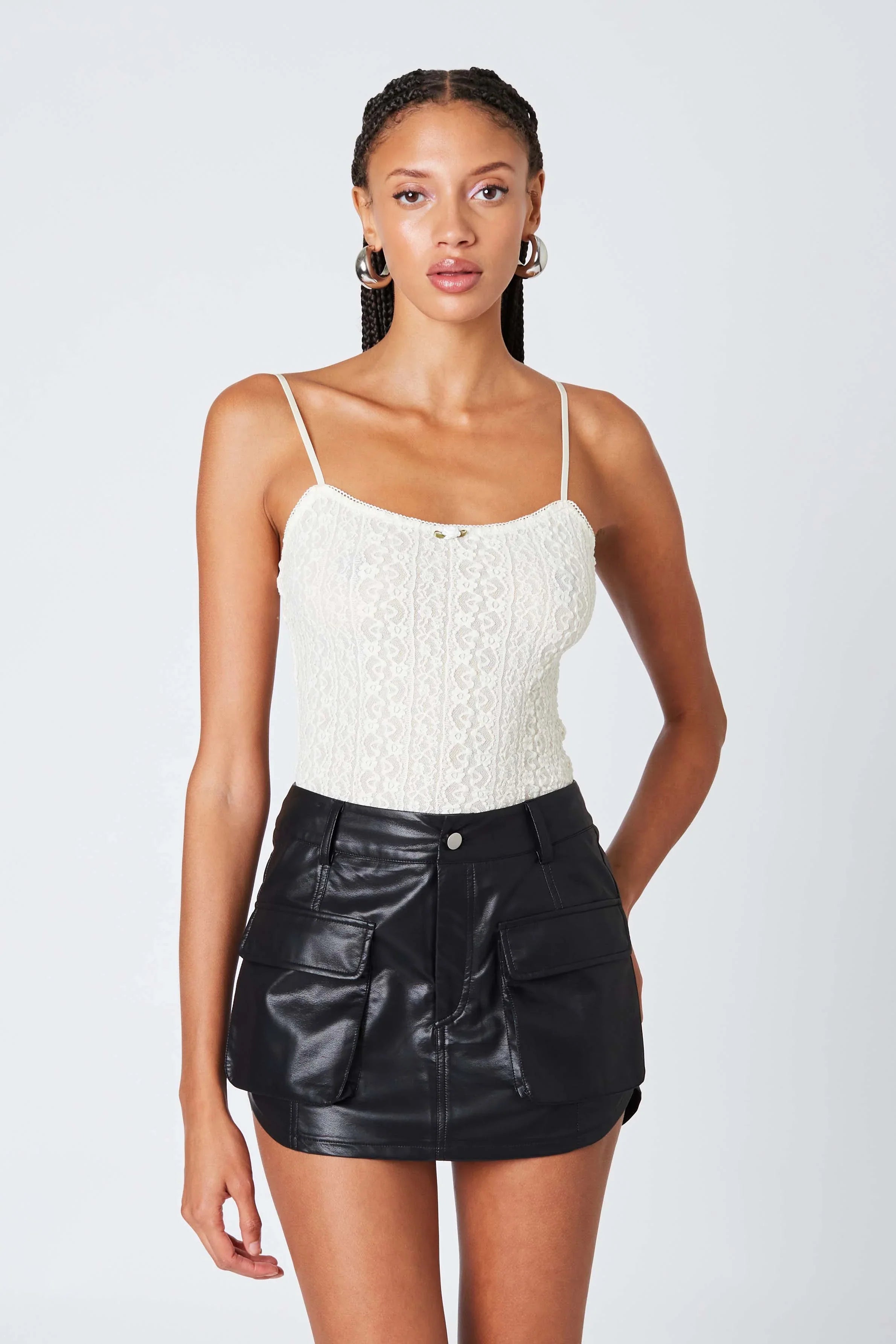 Faux Leather Cargo Mini Skirt