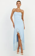 Oceana Maxi Dress - Strapless Sweetheart Neckline Mesh Dress in Blue