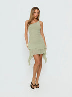 Family Ties Ruched One Shoulder Mini Dress Green