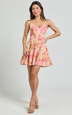 Carly Mini Dress - Strappy Bust A Line Dress in Sorbet Bloom Print