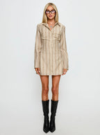 In Your Arms Long Sleeve Tie Back Mini Dress Brown Stripe