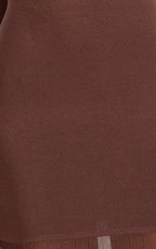 Delphine Maxi Dress - Long Sleeve Knit Sheer Pleated Skirt Maxi Dress in Chocolate