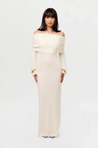Boucle Knit Off-Shoulder Maxi Dress