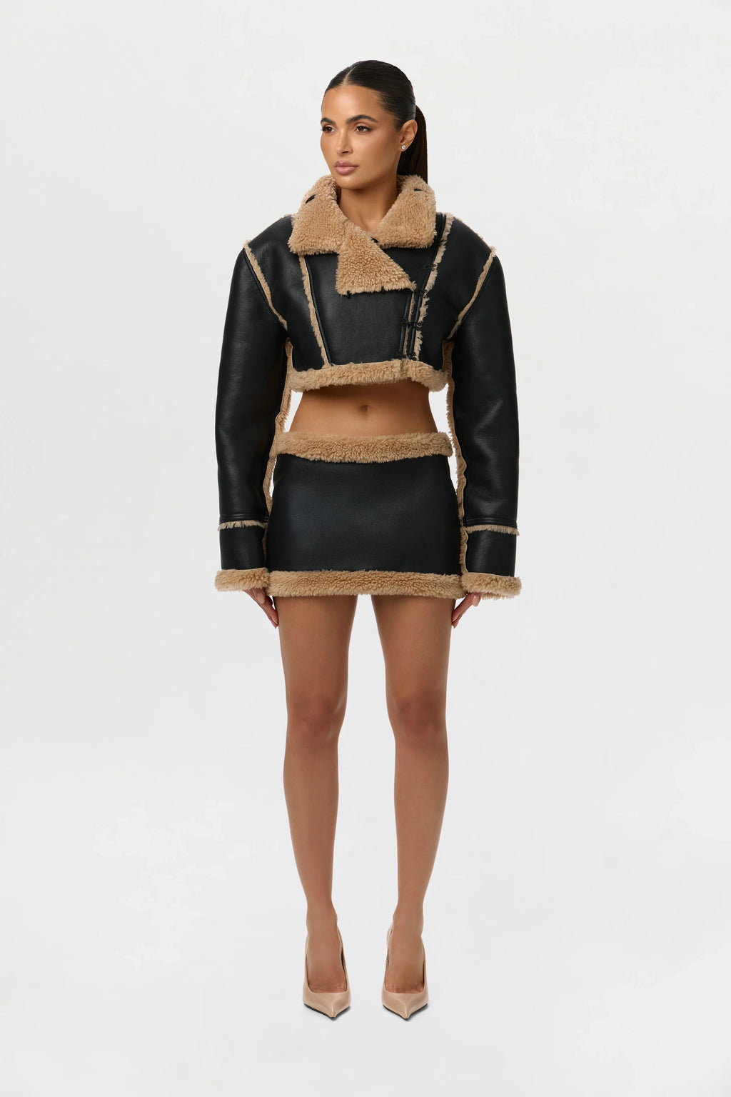 Sherpa Vegan Leather Mini Skirt