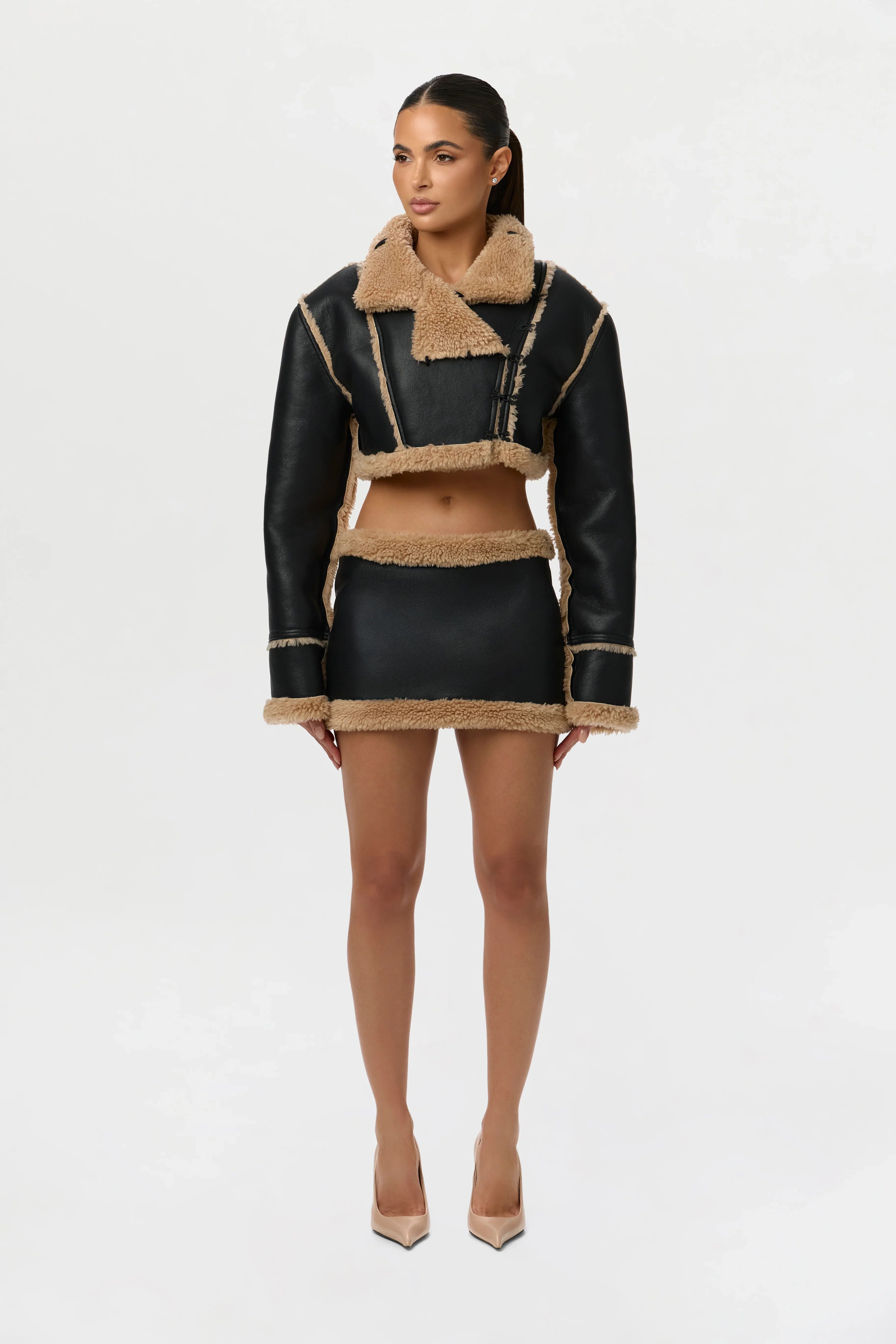 Sherpa Vegan Leather Mini Skirt