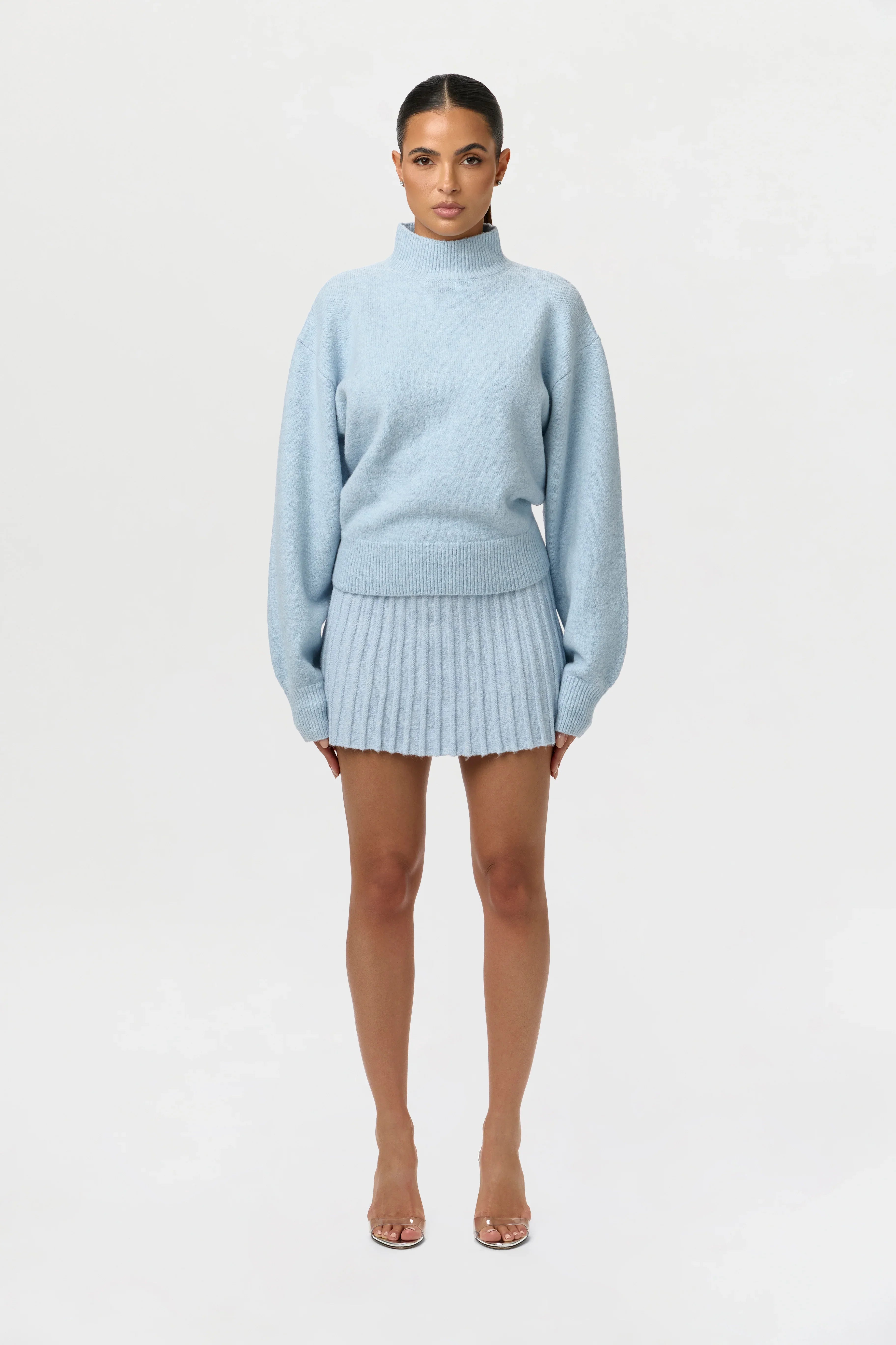 Pleated Knit Sweater Mini Skirt