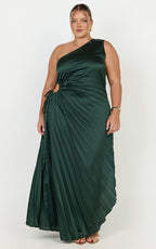 Kitsune Maxi Dress - One Shoulder Cut Out Dress in Emerald Green