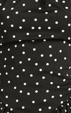 Ruby Mini Dress - Halter Neck Tie Drop V Waist  Gathered Dress in Black Polka Dot Print