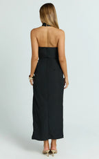 Finn Midi Dress - Folded Cowl Halter With Front Leg Split in Black