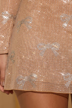 Embellished Mid-Rise A-Line Mini Skirt in Almond