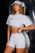 High Waist Cross Over Ribbed Mini Shorts in Grey