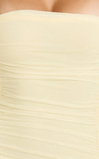 Cardi Maxi Dress - Ruched Mesh High Leg Split Dress in Lemon