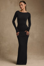 Modal Ruched Backless Maxi Dress in Black