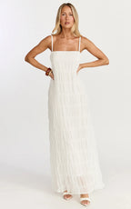 Cleo Maxi Dress - Textured Detail Dress in Cream