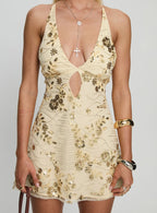 Steffie Beaded Backless Mini Dress Gold
