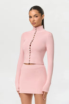 Knit Pearl Button Turtleneck Top