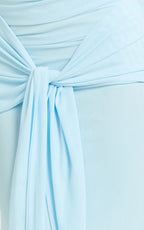 Nicolette Maxi Dress - Cape Sleeve Off Shoulder Dress in Blue