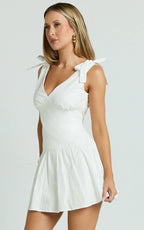 Elyza Mini Dress - neck Tierred Dress in White