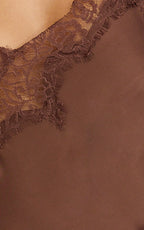 Ava Midi Dress - Lace Trim Scallop Hem Camisole Dress in Chocolate