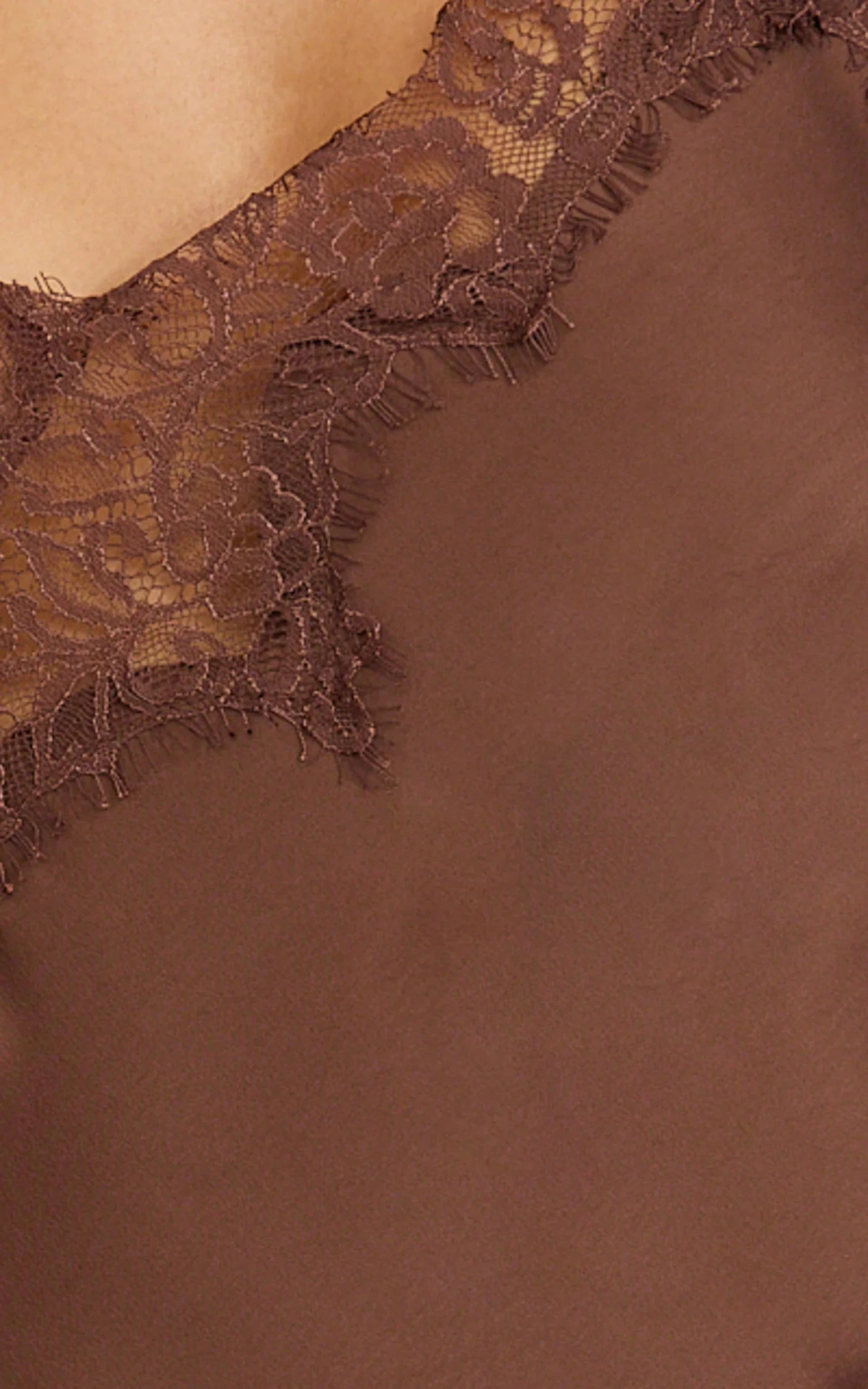 Ava Midi Dress - Lace Trim Scallop Hem Camisole Dress in Chocolate