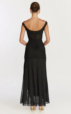 Demetria Maxi Dress - Mesh Bodycon Dress in Black