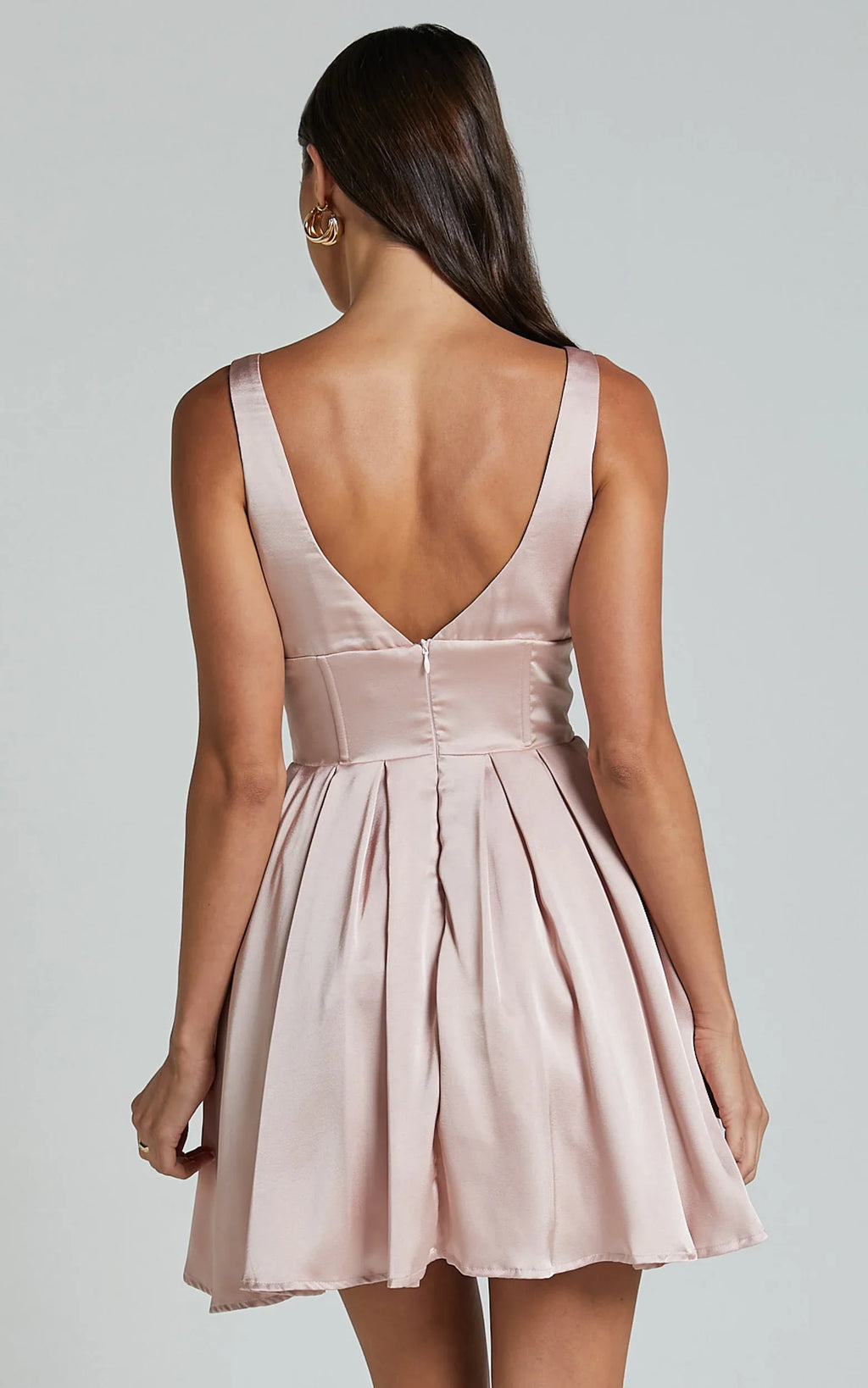 Bronte Mini Dress - Plunge Neck Fit and Flare in Blush