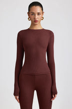 Ribbed Modal Crew Neck Top in Espresso