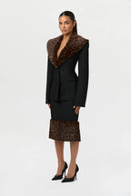 Suiting Faux Fur Leopard Midi Skirt