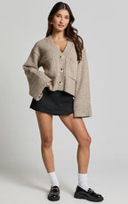 Becka Cardigan - Oversized Recycled Knitted Button Through Cardigan in Biscuit