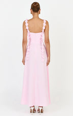 Clementine Midi Dress - 3D Floral Strap Dress in Pink