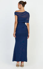 Nicolette Maxi Dress - Cape Sleeve Off Shoulder Dress in Navy
