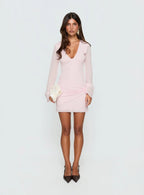 Joya Long Sleeve Plunge Mini Dress Pink
