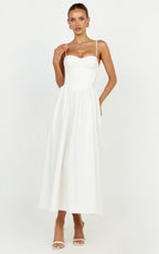 Seren Midi Dress - Corset Bodice Fit And Flare Dress in White