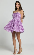 Renee Mini Dress - Strapless Sweetheart Dress in Purple