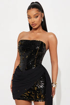 Glow Off Draped Sequin Mini Dress - Black