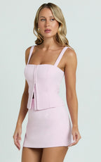 Mikey Mini Skirt - Mid Waisted Tailored A Line Skirt in Pink