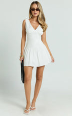 Elyza Mini Dress - neck Tierred Dress in White