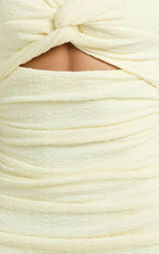 Bianca Midi Dress - Twist Front Cut Out Ruched Dress in Lemon